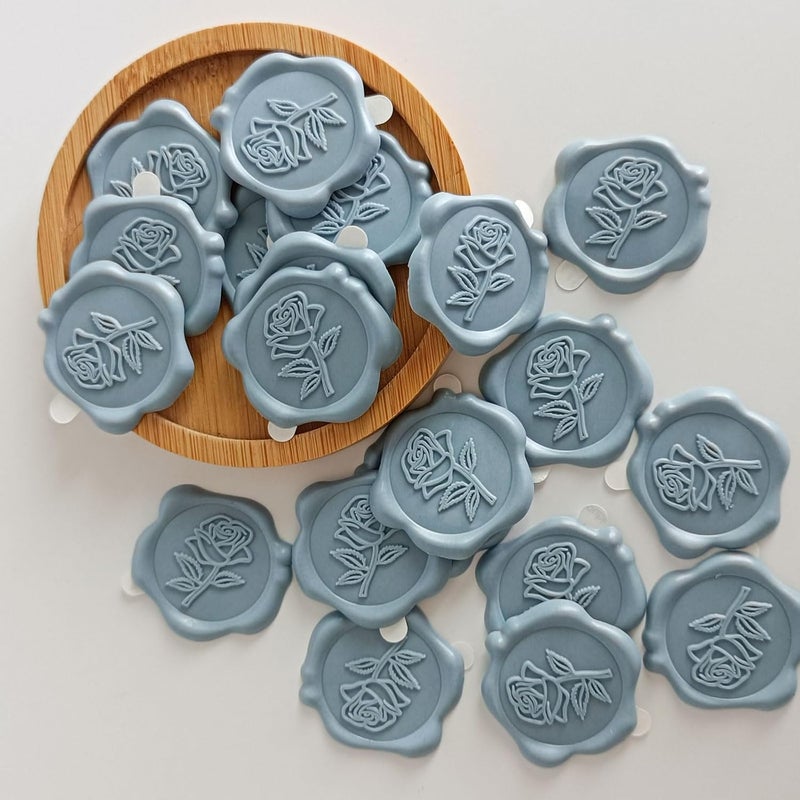 Pilloze 50 Pcs Adhesive Blue Rose Wax Seal Stickers, Blue Rose Seal for Envelope, Wedding Invitation Stickers for Envelope, Invitation, Scrapbook - Image 3